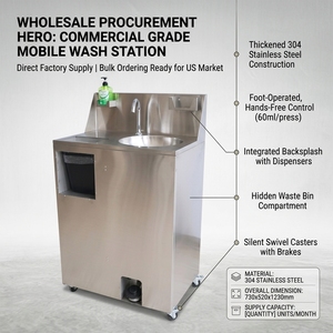 Station de lavage des mains portable en acier inoxydable, lavabo mobile autoportant pour hôtel, toilettes publiques, restauration - Product Image 5
