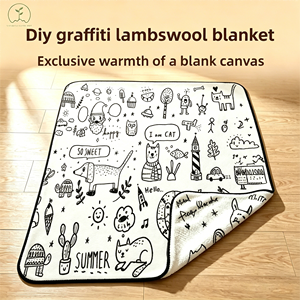 Couverture à colorier DIY pour enfants, peinte à la main, été, moments heureux, <span class=keywords><strong>chat</strong></span>, chien, animaux, douce et moelleuse - Product Image 1