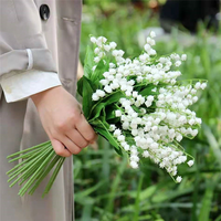 Ramo de Lirios del Valle Artificiales, Flores de Seda Sintética, Realistas al Tacto, Color Blanco, Hechas a Mano, para Decoración de Bodas, Hogar, Fiestas, Regalo, Venta al Por Mayor