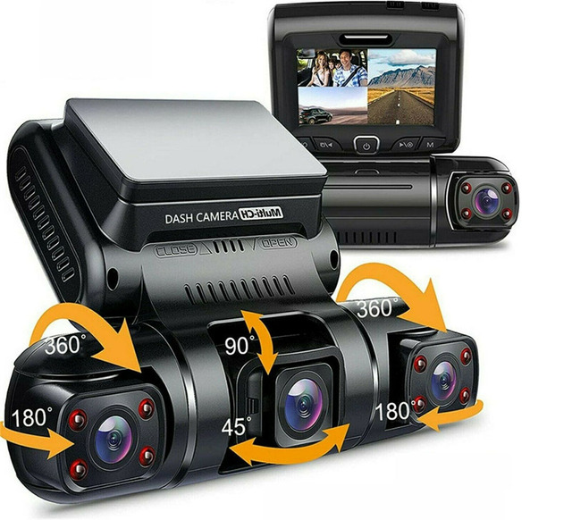 Triple Lens Recorder Night Vision DVR 360 HD Wide Angle Camera LCD TF Car Dash Cam