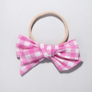 Diademas clásicas de nailon con lazos a cuadros para bebés, accesorios elásticos para el cabello con lazo de algodón suave para recién nacidas. - Product Image 6