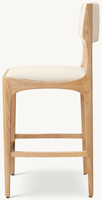 Tabouret de bar en chêne massif avec cadre en bois sculpté, coussin rembourré en tissu bouclé, tabouret de bar moderne pour la maison ou le pub