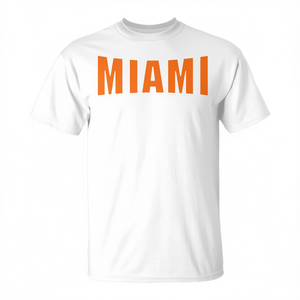 Camiseta clásica Miami Throwback, textura blanca y naranja, unisex, talla para adultos - Product Image 2