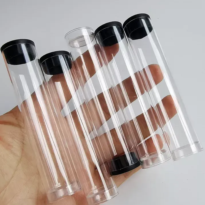 Original manufacturer clear cylinder plastic packaging tubes container with caps