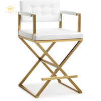 Nouveau design Chaise de bar moderne en cuir véritable noir avec cadre doré Chaise de comptoir de luxe.