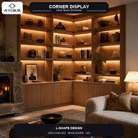 Vitrine Moderne à Panneaux Ouverts avec Éclairage LED, 5+ Compartiments, en Bois, pour Salon