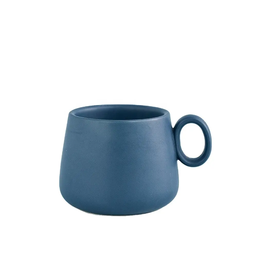 Customized matt ceramic mugs with brand logo printing lovely colorly coffee mug with ring handle