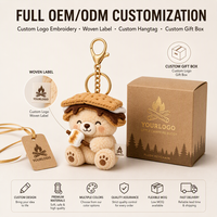 Porte-clés en peluche personnalisé Ours S'mores, Teddy de feu de camp avec capuche en biscuit Graham et guimauve grillée, Logo personnalisé