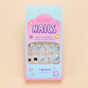 24 Pieces Detachable Cute Girls' Fake Wholesale Children's Wearable <b>Nails</b> Short Round Cartoon Cat <b>Nail</b> Stickers - Product Image 4