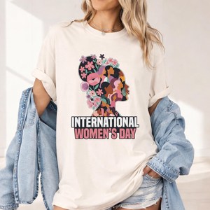 T-shirt per la Giornata Internazionale della Donna, in cotone, con stampa floreale, girocollo, vestibilità ampia, casual, primaverile, maglietta Unity - Product Image 1