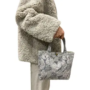 2024 desain baru ramah lingkungan kanvas mewah portabel elegan tas bahu wanita tas tangan kustom tas Tote dengan motif bunga