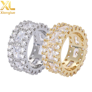 Cross-border Bestseller Europe America Custom Mixed-stone T-shaped Cubic Zirconia 18K Gold Plated Claw Setting Unisex <b>Ring</b> - Product Image 3