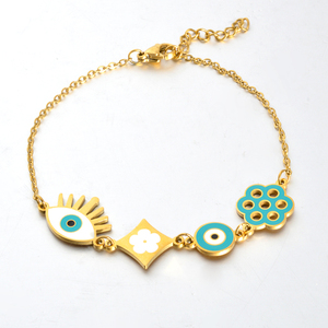 Nuevo Brazalete de Cadena con Dijes Ajustables de Acero Inoxidable Chapado en Oro de 14K con Diseño de Ojos Azules y Joyería - Product Image 2