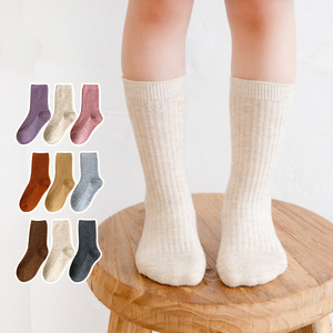 Calcetines de lana de doble aguja al por mayor para niños, calcetines de cachemira acanalados de color puro INS para niños y niñas - Product Image 1