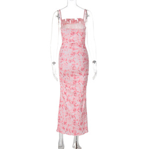 Usine professionnelle femmes robe OEM imprimé personnalisé mode licou mince longue robe pour les vacances fête dames filles tenue décontractée - Product Image 5