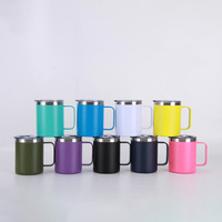 Tasse à café isolée sous vide à double paroi en acier inoxydable de 12oz avec couvercle à poignée en vrac pour boissons chaudes et froides tasse de voyage