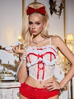 Lingerie sexy transparente à découpes romantiques pour soirée, débardeur pour femme avec volants, coupe ajustée, bustier en dentelle, crop top