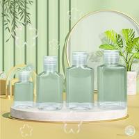 Untuk botol bulat plastik PET bening Losion isi ulang wadah air kosmetik pembersih tangan datar kecil tutup atas lipat