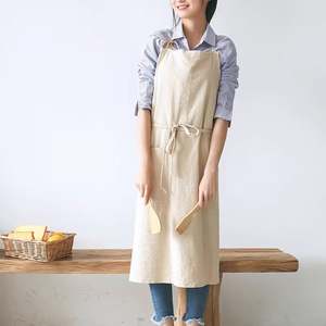 Eco Friendly Women's Pinafore <b>Apron</b> Baking Cooking Gardening Works Frenulum Cotton Linen <b>Apron</b> with 2 Pockets - Product Image 1