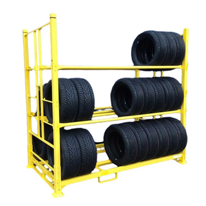 Các ngành công nghiệp kho tùy chỉnh màu xanh <span class=keywords><strong>Pallet</strong></span> thép tấm phẳng có thể gập lại ngăn xếp vải lưu trữ lốp giá xếp chồng kệ - Product Image 3