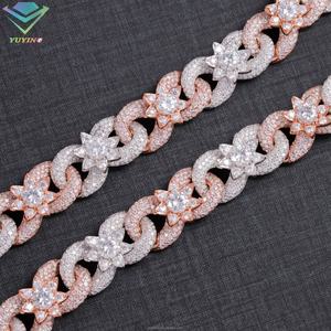 Collier Hip Hop en argent S925 avec chaîne à maillons infinis de 15 mm de large, motif floral, chaîne cubaine avec moissanite VVS - Product Image 3