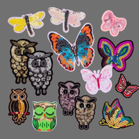 Patchs thermocollants en tissu toile brodés animaux et fleurs, écologiques, sans couture, avec sequins en forme de cœur, autocollants pour vêtements
