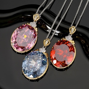 Polished Eco-friendly Copper Gold Plated Wire Drawing Design Jewelry Retro Large Egg Shape Cubic Zirconia Pendant Necklace Women - Product Image 5