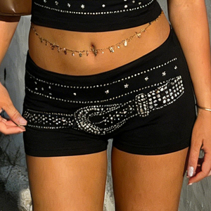 Shorts en tricot à motif strass pour femmes, taille élastique, décontractés, style streetwear, mode été - Product Image 1