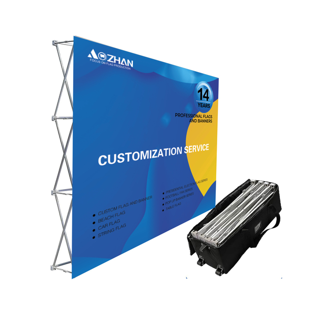 AOZHAN 8ft Backdrop Custom Pop up Booth 10ft Advertising Trade Show Display with logo and Stand Exhibition Wall Banner
