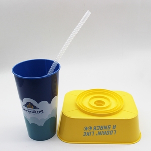 fabrik direkt lebensmittel-klasse 1,5 l einweg 2 in 1 pp snack und trink becher kunststoffbecher mit snack behälter dessert obst tablett auf t - Product Image 3
