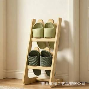 Estante de madera para zapatillas, organizador de almacenamiento de madera maciza de varias capas para entrada y baño, tipo de pie, color madera natural - Product Image 1