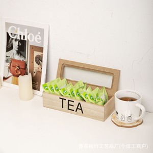 Wooden <b>Tea</b> <b>Box</b> Flip Top Rectangle Desktop Organizer Storage For <b>Tea</b> Bags Coffee Bags With Lid L Size - Product Image 1