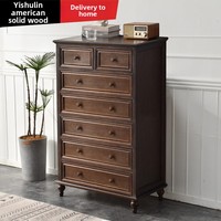Commode à 5 tiroirs en bois de pin massif de style américain, meuble de rangement vintage moderne multifonctionnel pour chambre à coucher et salon