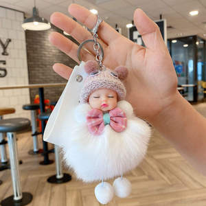 Vente en gros de poupées bébé mignonnes et kawaii, livraison directe, poupée bébé endormie, porte-clés pour femmes, breloque de sac, porte-clés en peluche pompon - Product Image 5
