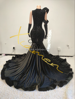 Robe de bal Ocstrade Fashion Design Crystal Bling, en tulle noir, avec des paillettes, patchwork, robe de bal avec gants