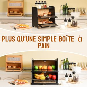 Boîte à pain en bambou double couche, 2 niveaux, grande capacité, rangement pour aliments sur comptoir de cuisine - Product Image 1