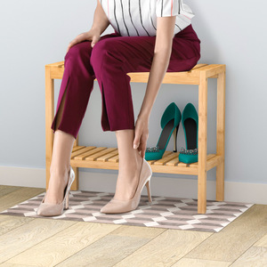 Solid Wood Shoe <b>Bench</b> With Storage Shelf Minimalist Design For Entryway Adults And Elderly 60x26x53 Cm Bamboo Color - Product Image 1