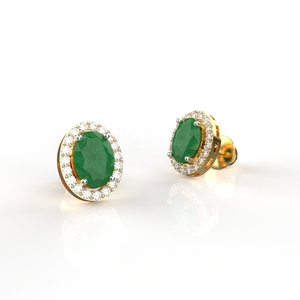 Avarta Certified 0.70 Carat Each <b>Emerald</b> Halo <b>Stud</b> <b>Earrings</b> Sterling Silver Gold Polished Lab Grown Diamond Stylish Trendy - Product Image 1