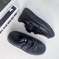 Chaussures décontractées noires pour enfants 2026 en similicuir à double fermeture auto-agrippante, semelle épaisse, plateforme, vente en gros, personnalisables