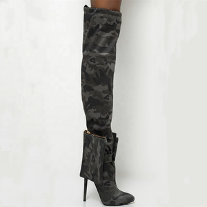 Botas de Mujer Hechas a Medida, Botas de Tacón Alto con Punta Puntiaguda y Camuflaje, Botas Largas por Encima de la Rodilla con Bolsillos - Product Image 6