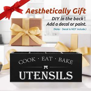 Большой квадратный держатель для кухонной утвари, 4 отделения, органайзер для деревянной посуды для фермерского дома, кухонный Декор - Product Image 6