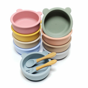 Set Ciotola e Cucchiaio per Neonati, Resistente alle Cadute, Cucchiaio in Silicone Morbido, Ciotola per lo Svezzamento a Forma di Orsetto, Design Minimalista per Acqua e Latte - Product Image 3