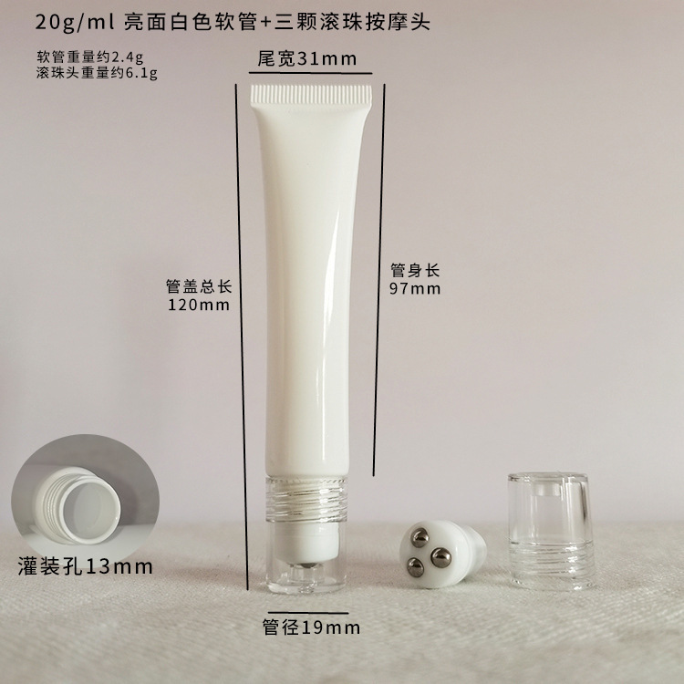 Tube souple blanc de 20 ml + 3 bille roll-on