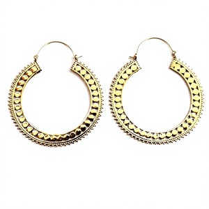 Brass Mandala Big Hoop Earrings Tribal Ethnic Gypsy Hoop Festival India <b>Boho</b> Earring - Product Image 4
