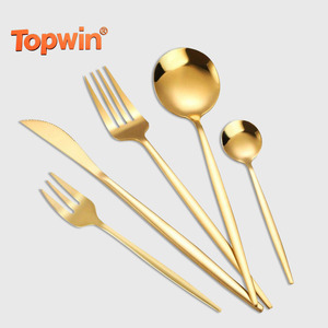 Cubiertos Portugueses de Acero Inoxidable Chapados en Oro Mate, Juego de Cubiertos de Boda Portugueses con Cuchara, Tenedor y Cuchillo - Product Image 1