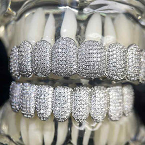 Grillz style Hip Hop entièrement incrustés de zircon, unisexe, ornements dentaires de fête, design géométrique, sertissage en canal, origine Yiwu - Product Image 2