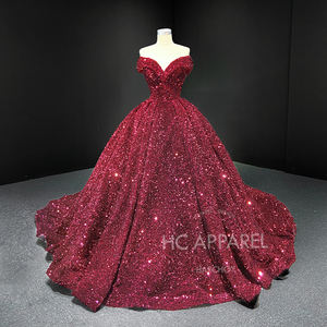 Glanzend off-shoulder baljurk met zware borduursels, lange avondjurk voor gala's met empiretaille - Product Image 2