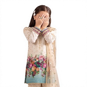 Ropa Infantil - Salwar Kameez de Algodón con Bordado Floral para Niñas, Venta al Por Mayor 2026, con Dupatta, Cuello Redondo, Manga Larga, Ropa Étnica - Product Image 2