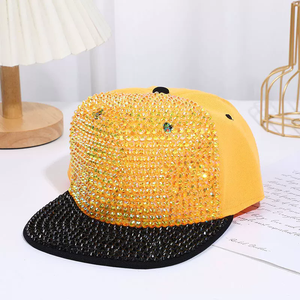 Hombres Señoras Fiesta Ala plana Color Bloqueo Algodón Hip Hop Sombrero Brillante Diamantes de imitación Cristales Snapback Cap - Product Image 4