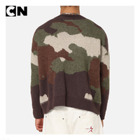 Fabricant de tricots certifié BSCI, conception personnalisée de logo, pull en laine mohair camouflage imprimé sur toute la surface pour homme, pull d'hiver brossé